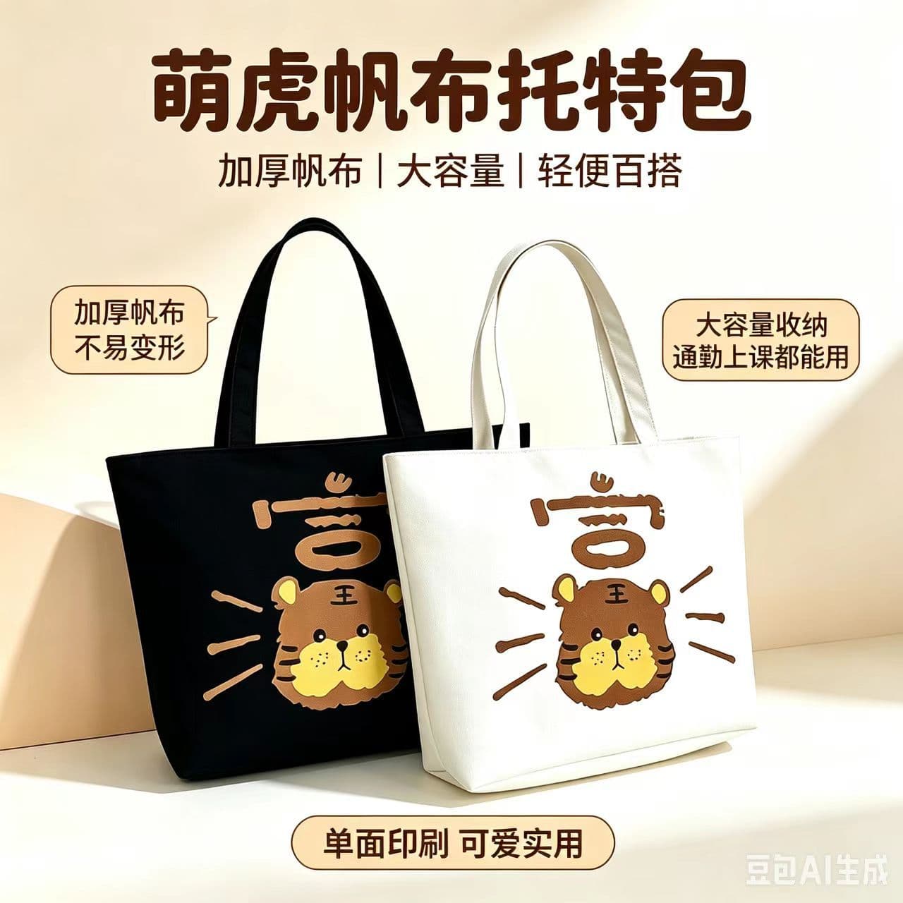 Cross-border portable printed canvas bag, thickened, wear-resistant, large-capacity, office worker, prenatal checkup, shopping, portable shoulder tote bag