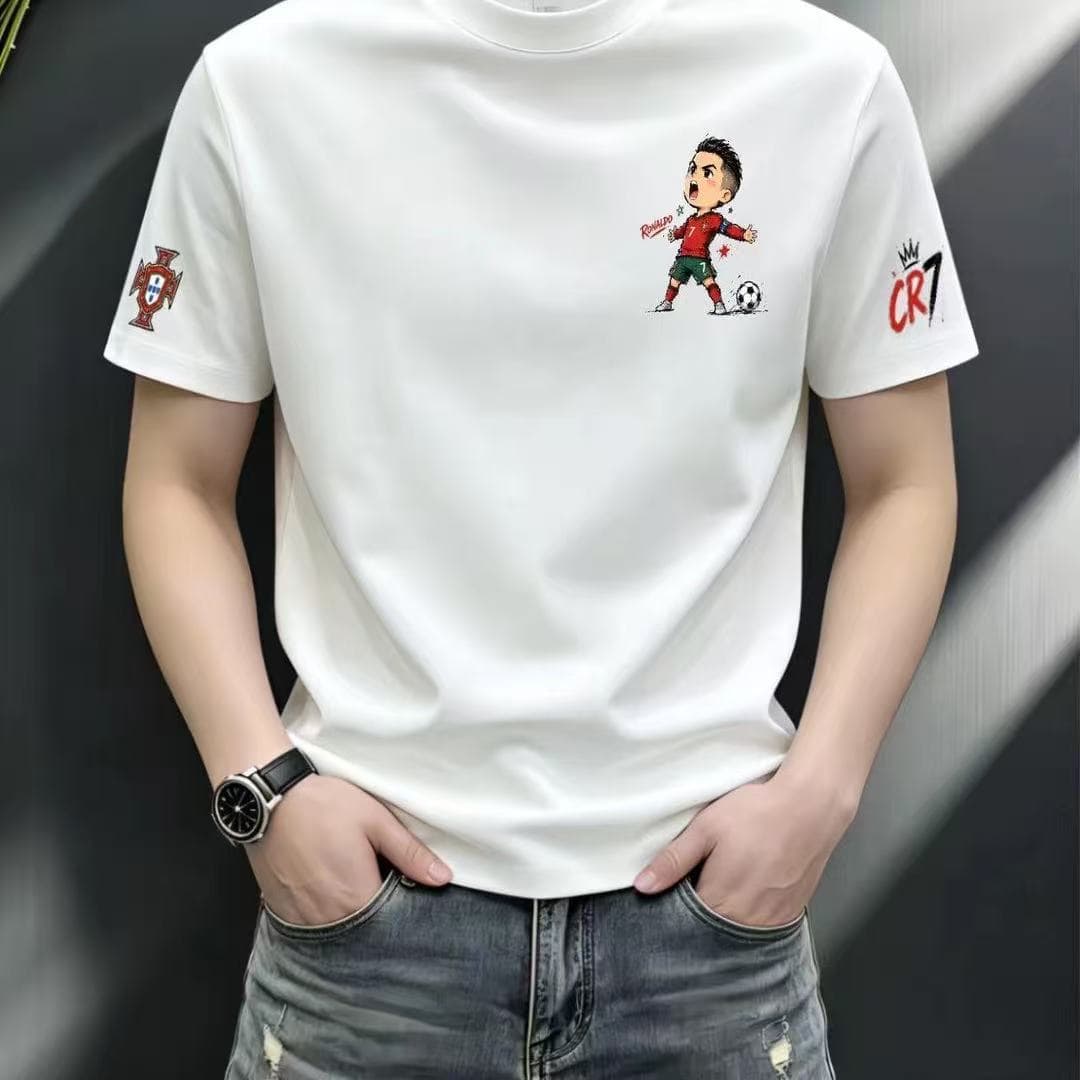 2026 New CR7 Football Print Men's Cotton Short Sleeve T-Shirt Loose Casual Trendy Round Neck Top