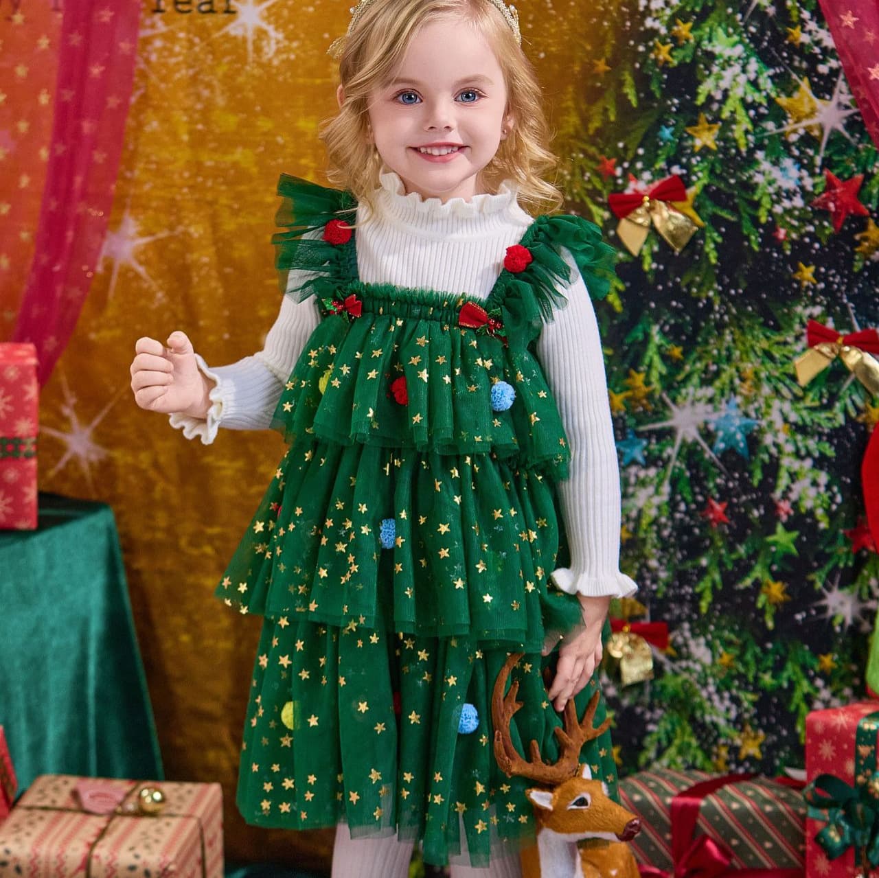 Spot Cross-Border Christmas Clothes Cos Children's Clothing Christmas Girls Dress Christmas Clothing Christmas Performance Clothing