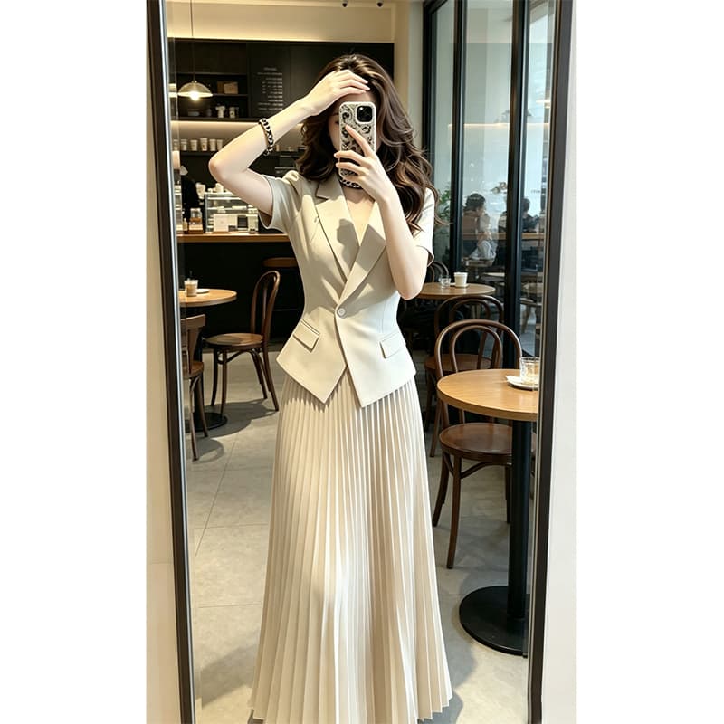 Summer New Fashion Plus Size Thin Short Sleeve Pleated Skirt Set for Women Chubby mm Korean Style Two-Piece Outfit 2676