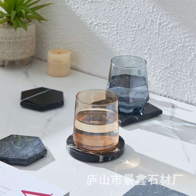 Manufacturer of natural marble coasters, square round coasters, dining table insulation tea coasters, hotel decoration items