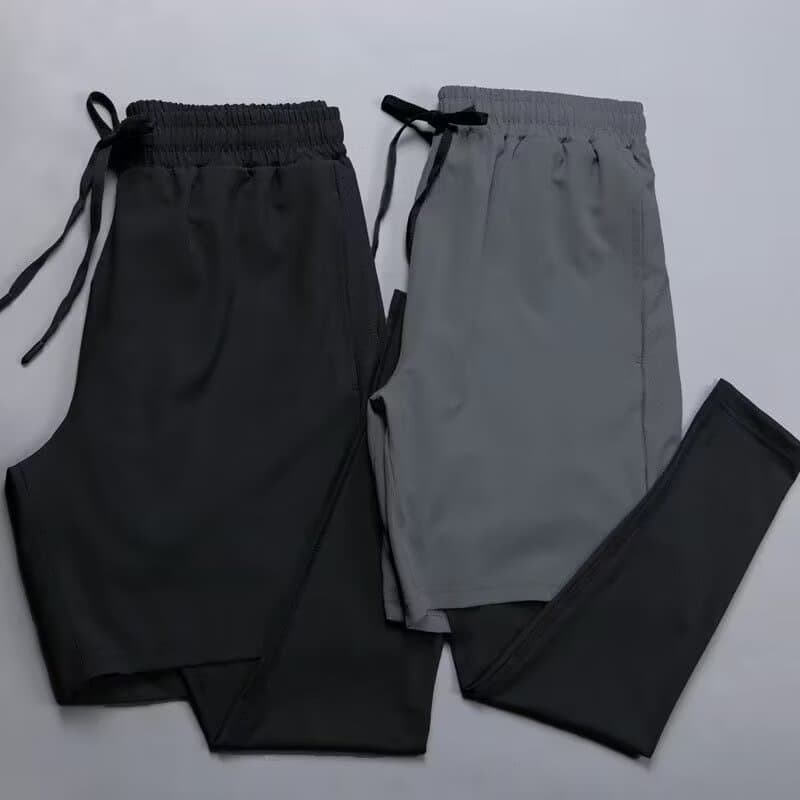 Summer Faux Two-Layer Tight Elastic Sports Pants Running Training Capri Pants Fitness Elastic Waist Casual Pants