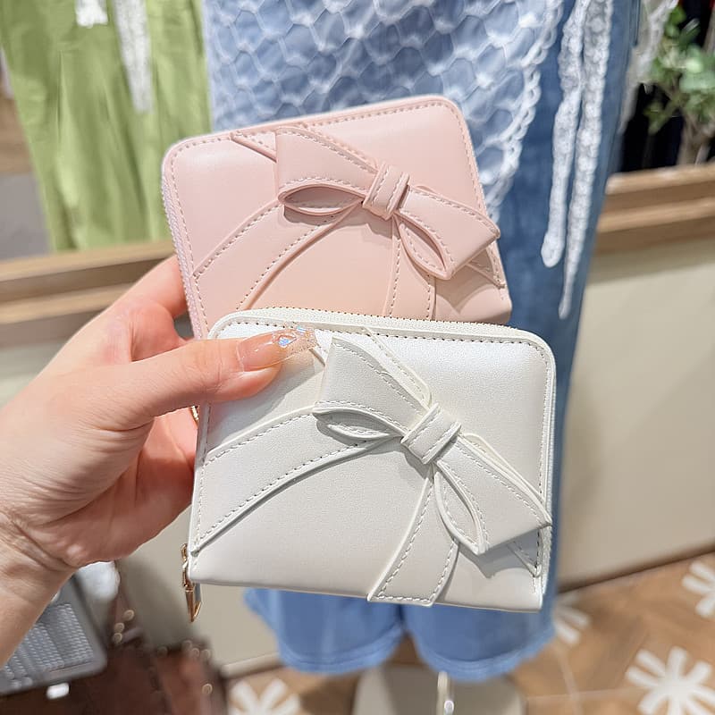 Daini Korean style new simple and fresh girly big bow zipper zipper bag two-fold women's wallet wallet