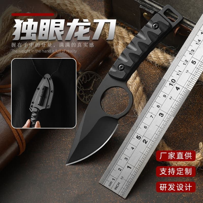 ECD mini fixed knife, neck knife, necklace knife, multi-function fire stick with whistle, outdoor knife, tactical knife