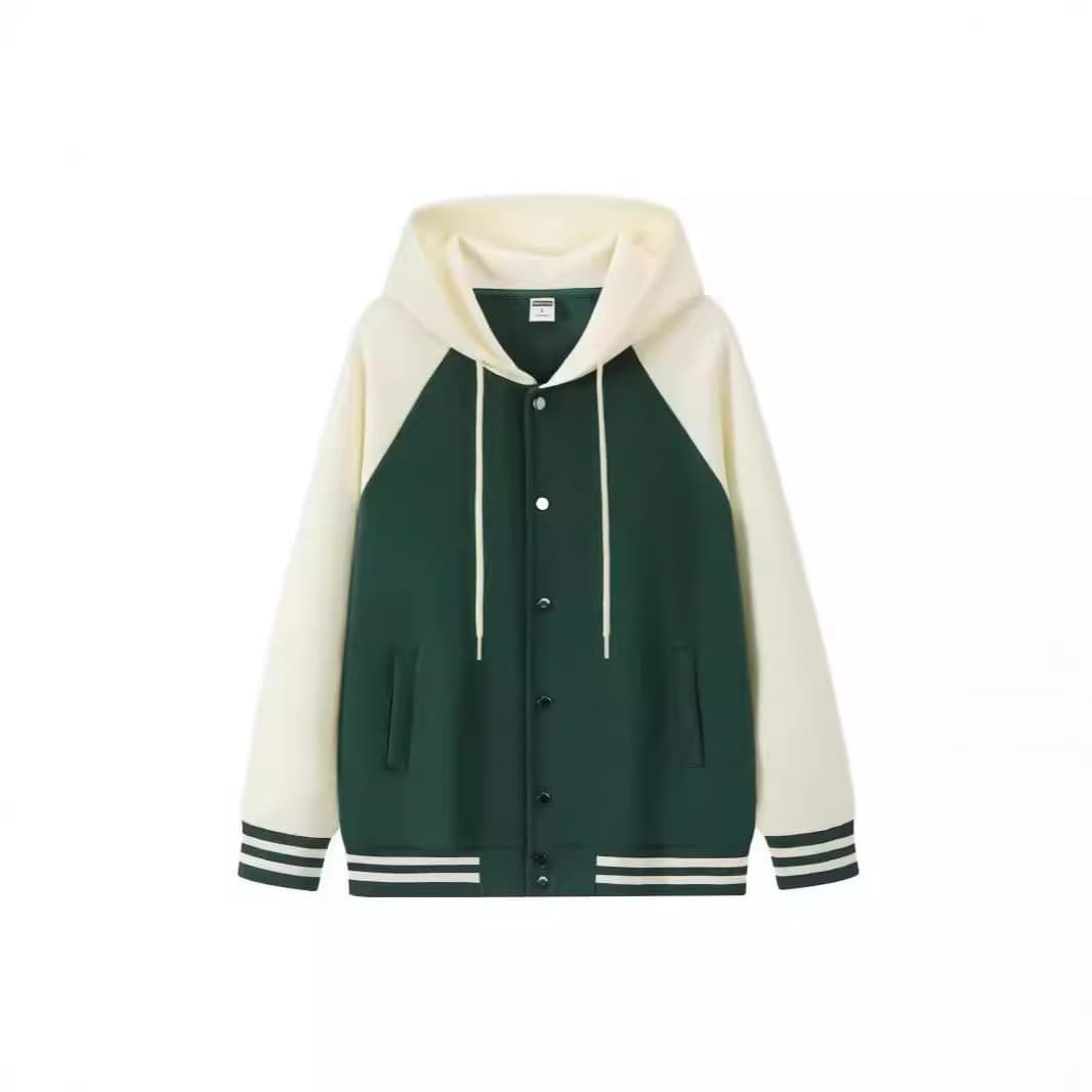 2025 Autumn and Winter Trendy B091 Style 320g Comfort Cotton Color Block Loose Raglan Hooded Baseball Jacket Sweatshirt