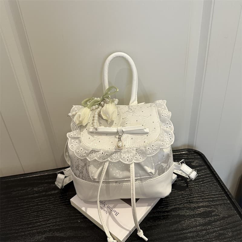 Sweet Girl Niche Lace Trim Women's Backpack 2026 New Versatile Backpack Exquisite Mini School Bag