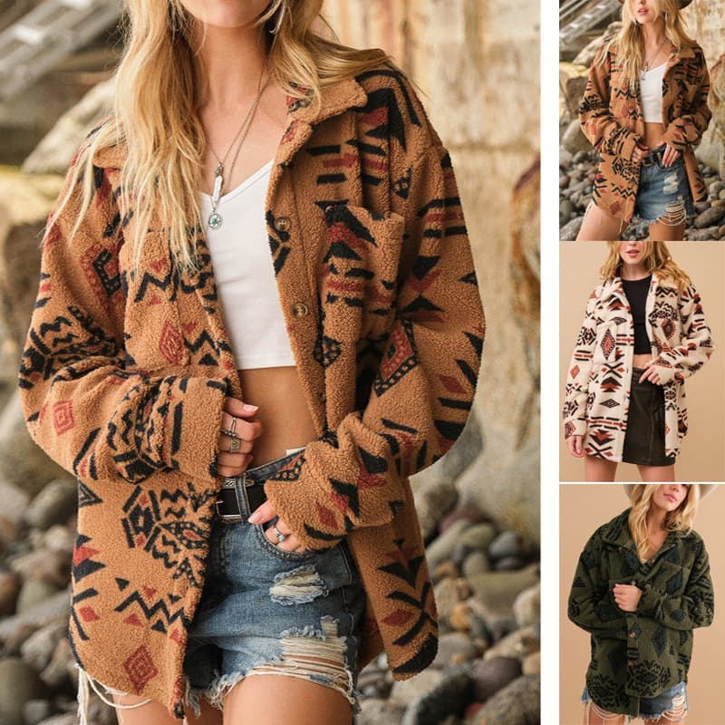 Retro plush 2023 winter Amazon eBay new women's European and American plush lapel long-sleeved jacket for women