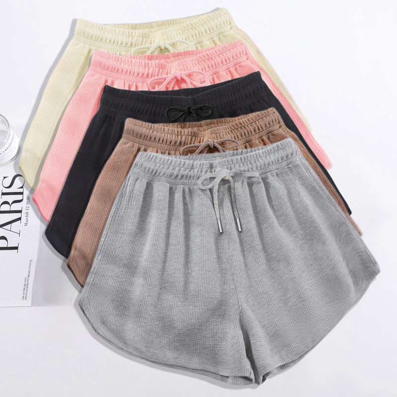 Women's Waffle High Waist Shorts Best Friend Matching Set Student Sports Korean Style Loose Slimming Lounge Casual Wide Leg Pants Cross-border