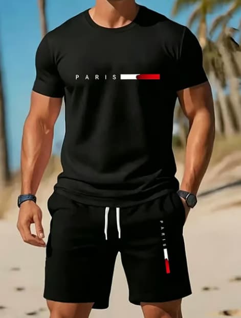 Cross-Border European and American Fashion Summer T-Shirt and Shorts Set with Pattern Color-Changing 3D Digital Print Casual Beach Shorts and Short Sleeve