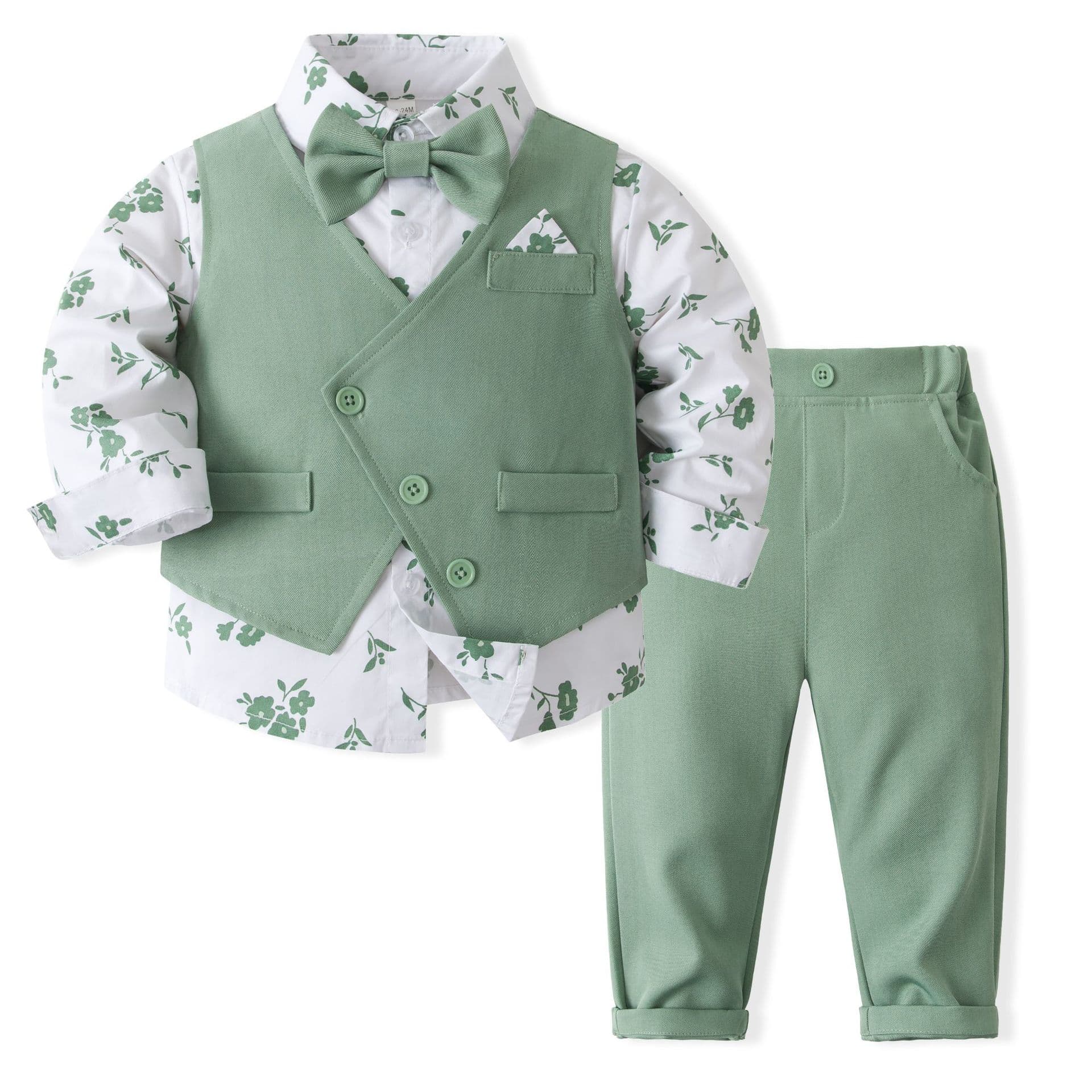 Source Factory Boys' Small Suit Spring/Autumn New Arrival British Style Children's Vest Set Birthday Formal Wear Set