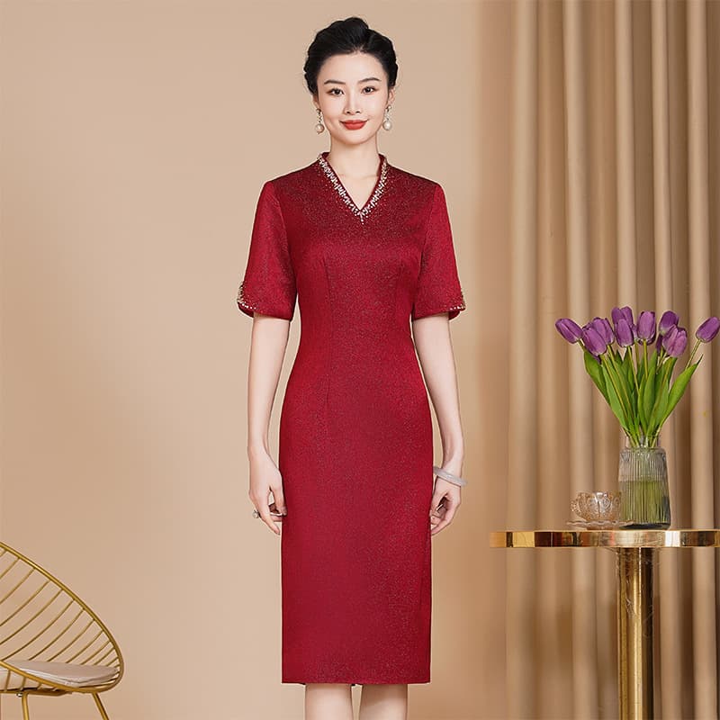 2026 New High-End Acetate Cheongsam Chinese Wedding Mother Dress Qipao Toast Dress Wedding Banquet Happy Mother-in-Law