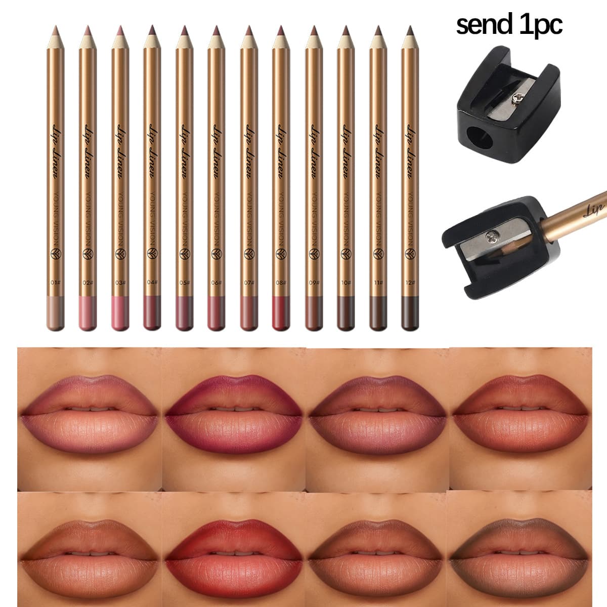 YOUNG VISION 12-color velvet matte wooden lip liner set xian color outlines lips