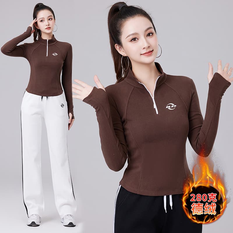 New Fleece-Lined Thickened Casual Autumn Winter Half-Zip 280g German Fleece Heating Top Square Dance Semi-High Neck Stand Collar