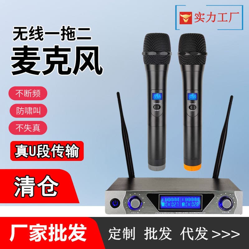 Home Small Wireless Microphone for Karaoke, Professional Handheld UHF Dual-Channel KTV Wireless Mic