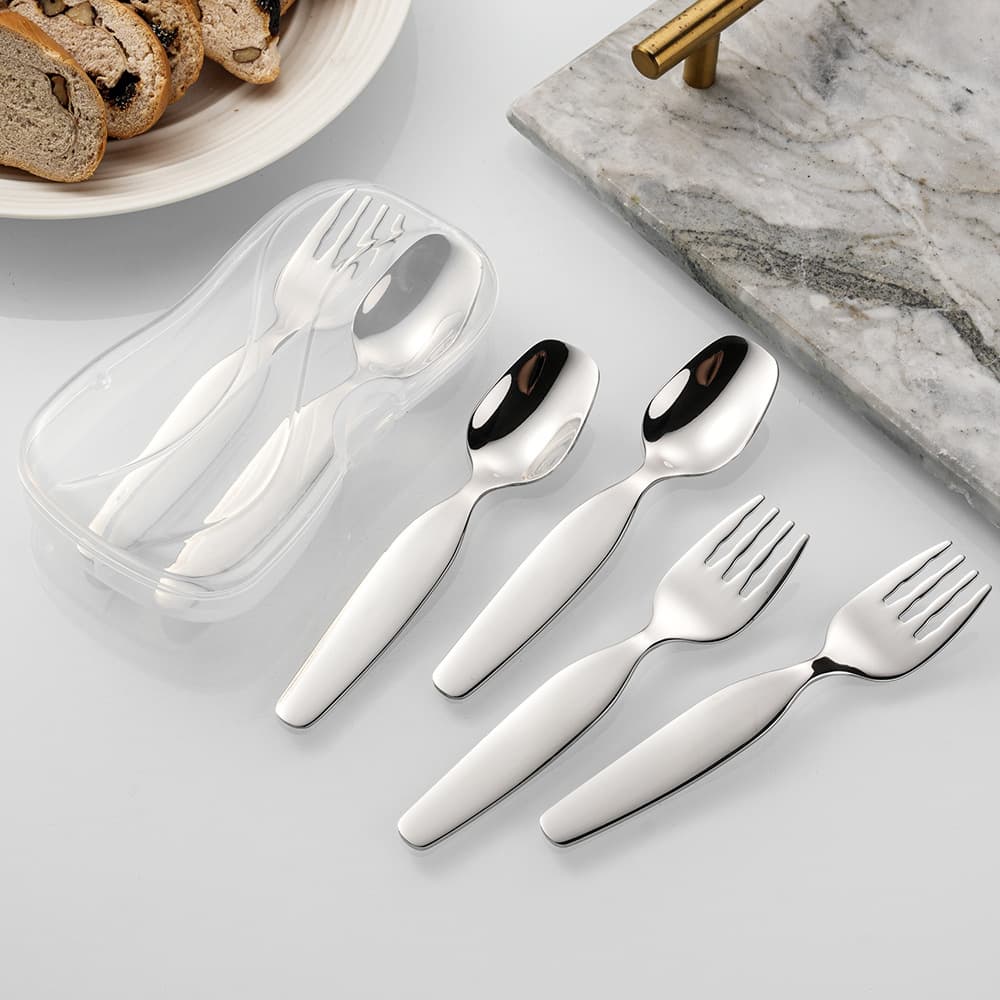 Stainless steel children's fork and spoon baby food spoon baby feeding eating fork and spoon portable box set tableware wholesale