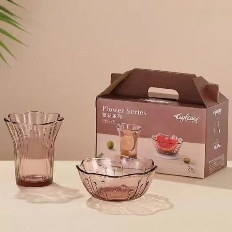 Aigelaiya Floral Series Petal-Shaped Lilac Purple French Glass Light Luxury Household Bowl, Dish, and Plate Gift Box