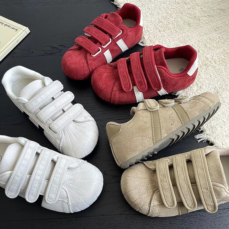 Velcro White Shoes for Women, 2025 Autumn New Arrival Breathable Soft-Soled Ugly-Cute Shoes, Thin-Soled Casual Versatile German Training Shoes
