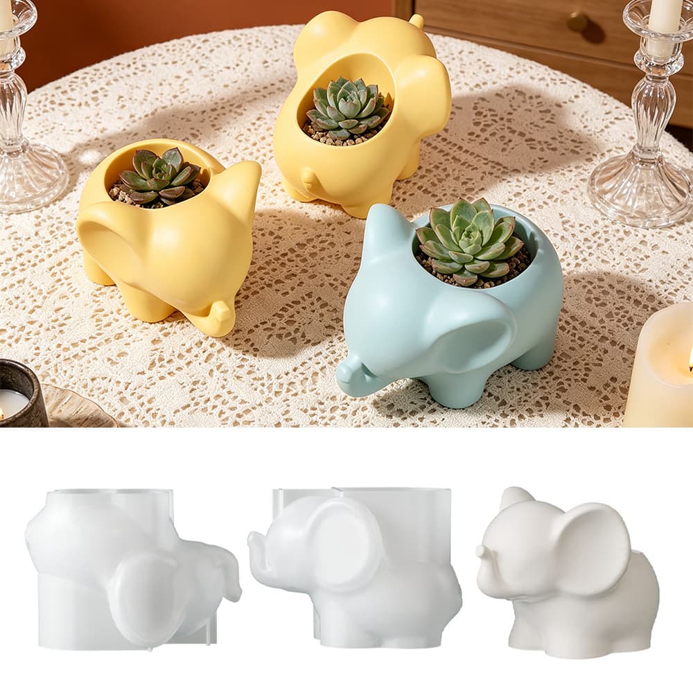 Fangege Cross-border New Product 3D Elephant Planter Mold DIY Crystal Gypsum Aromatherapy Candle Silicone Mold