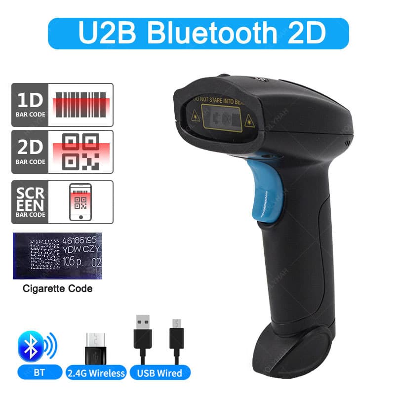 U2 barcode reader for supermarket/shop checkout, 1D/QR code wireless scanning gun wholesale.