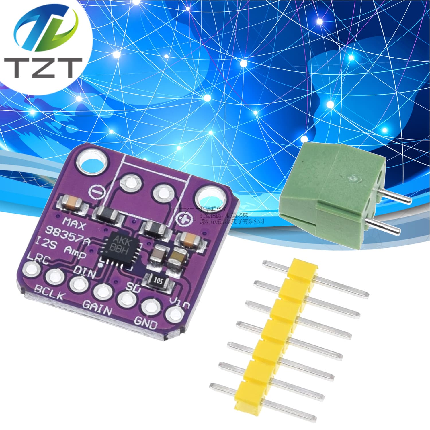 MAX98357 I2S Audio Amplifier Module / Unfiltered Class D Amplifier, Supports ESP32 and Raspberry Pi
