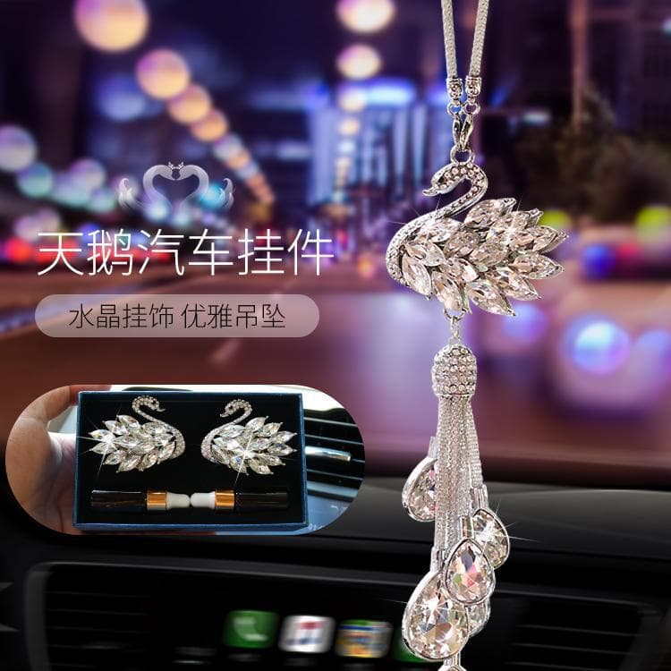 2025 New Car Hanging Ornament for Women High-End Elegant Crystal Swan Rhinestone Decoration