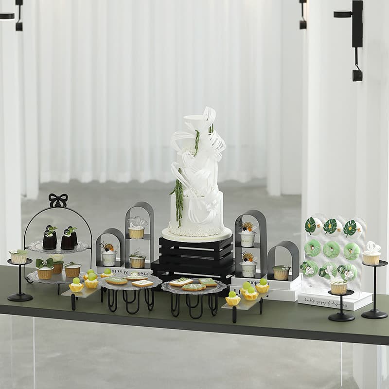 Black Korean-Style Cake Plate Collection Acrylic Tray Wedding Dessert Stand Party Tea Break Dessert Stand