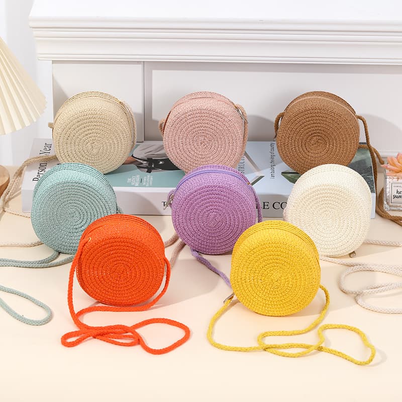 Summer Cute Round Straw Bag, Woven Bag 2025 New Phone Small Crossbody Bag, Beach Sand Bag, Mini Coin Purse