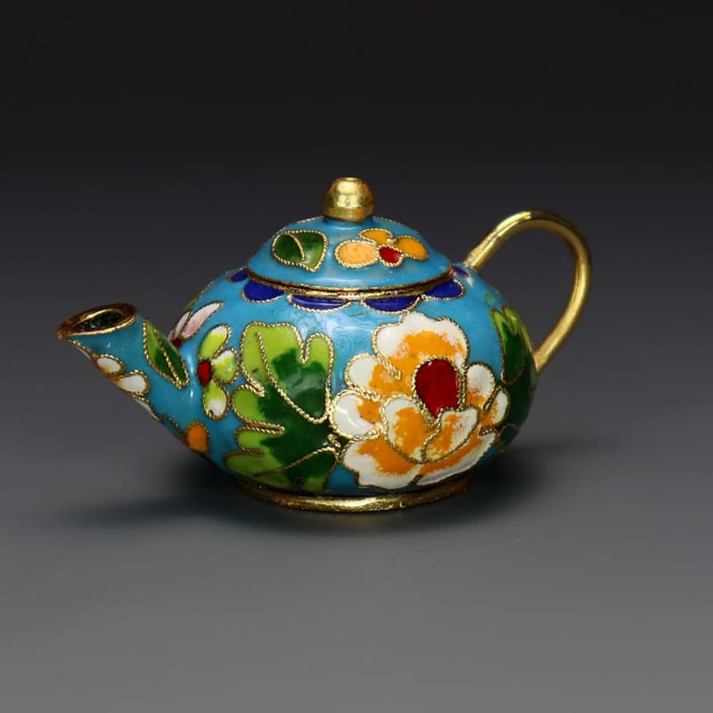 Beijing Cloisonne Craft Cultural Gift Ornament Copper Body Filigree Enamel Silver Blue Set Six Round Teapots