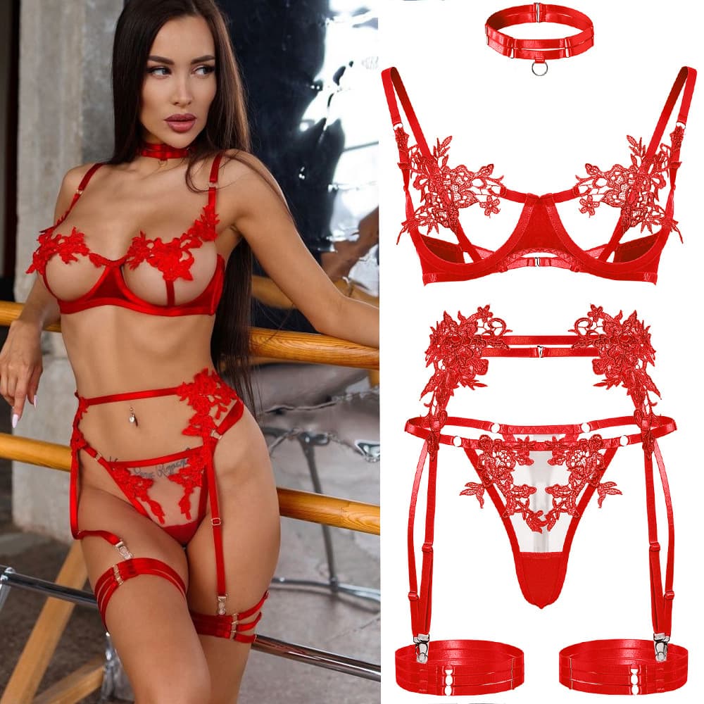 European and American Embroidery Water-Soluble Flower Girl Mesh Sheer Sexy Bra Set Victoria's Secret Women's Underwear