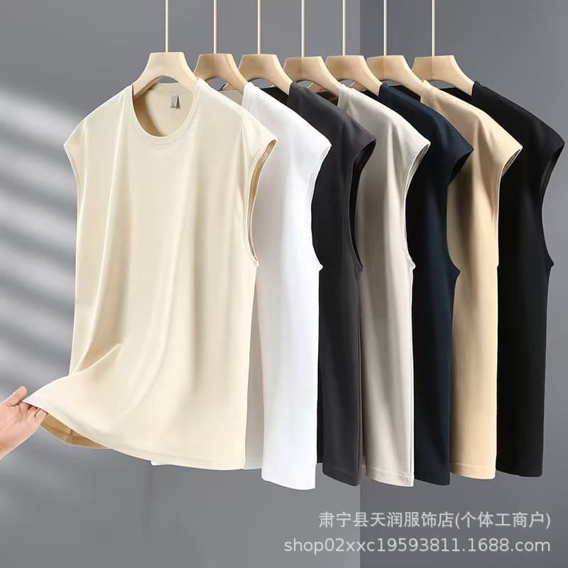 200g Men's Summer Vest Cross-Border Basic Loose Fit Solid Color Sleeveless Cotton T-Shirt Wholesale