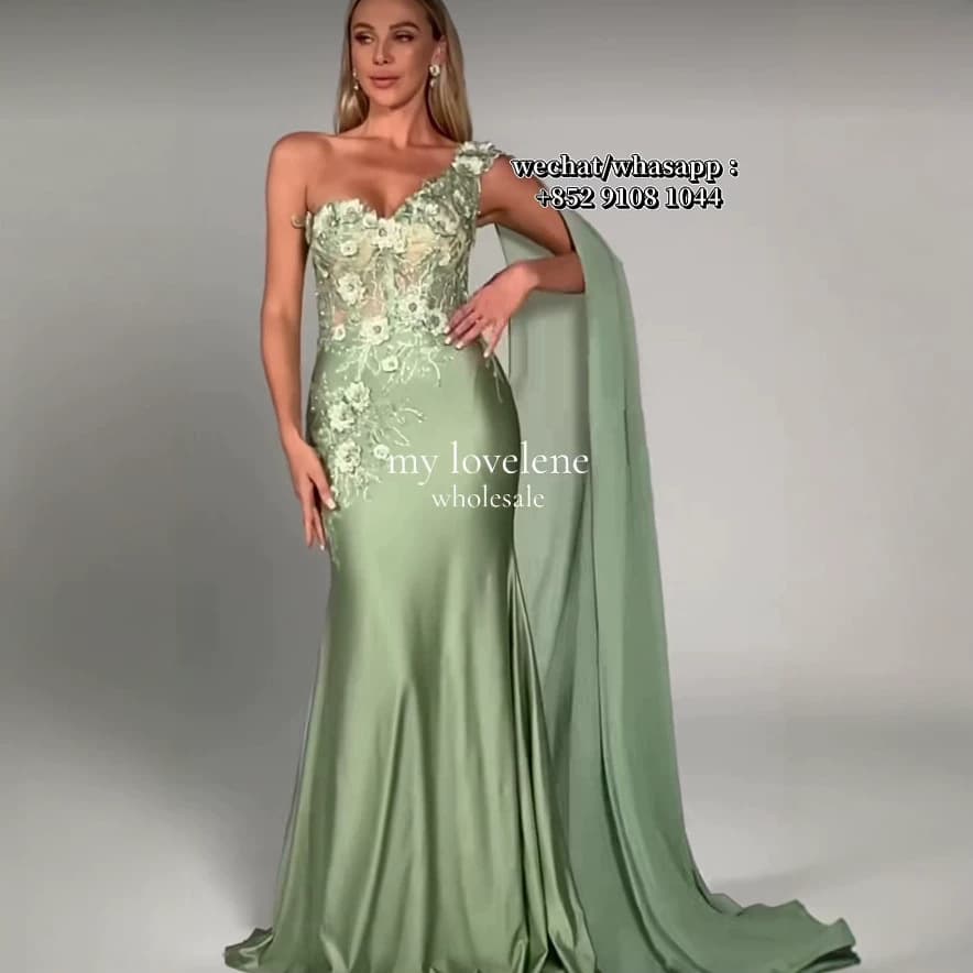2026 New Style One-Shoulder 3D Floral Mermaid Evening Gown Satin Ribbon Banquet Host Art Exam Long Dress