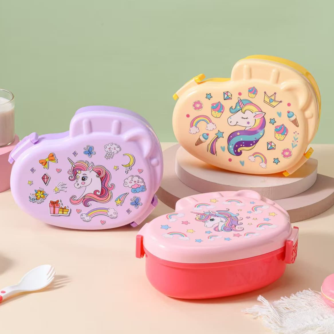 Cross-border Export Cheap Bento Box Cartoon Children's 2-Compartment Picnic Box Student Cafeteria Lunch Box with Cup Set