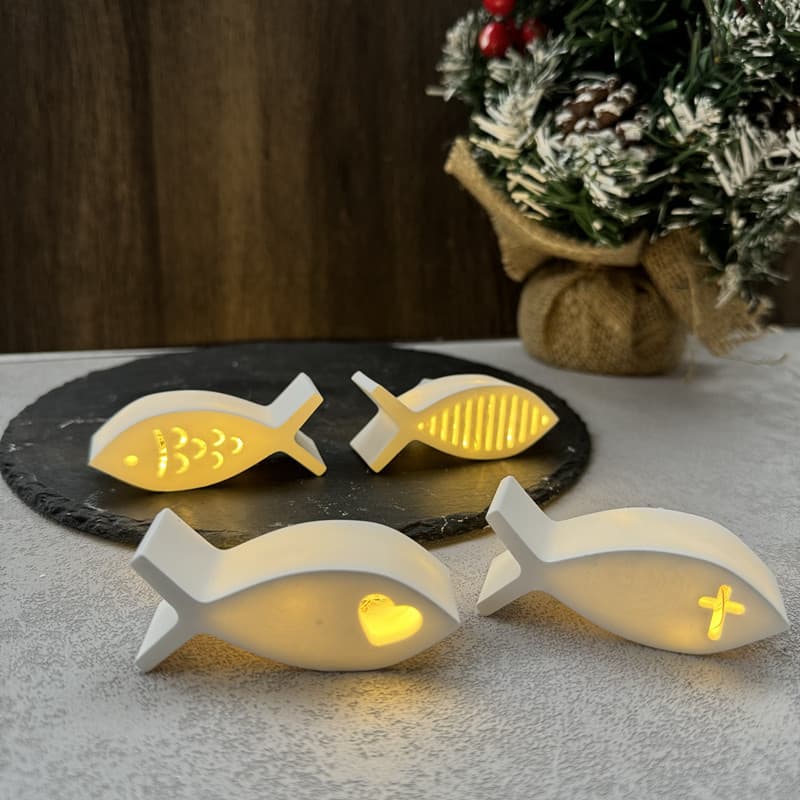 4 even fish atmosphere lamp ornaments dripping resin mold fish night light ornaments gypsum lamp silicone mold