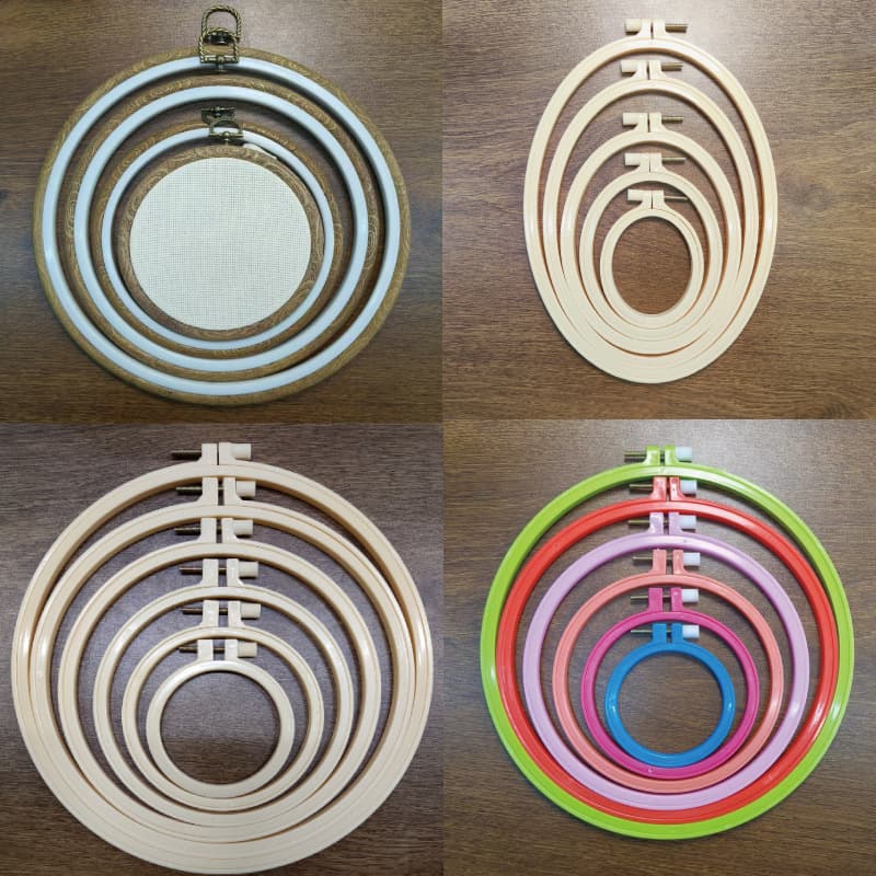 DIY Embroidery Hoop Ornaments, Adjustable Plastic Embroidery Hoops with Inner Rings, Bamboo and Wood Imitation Hoops, Manufacturer Wholesale