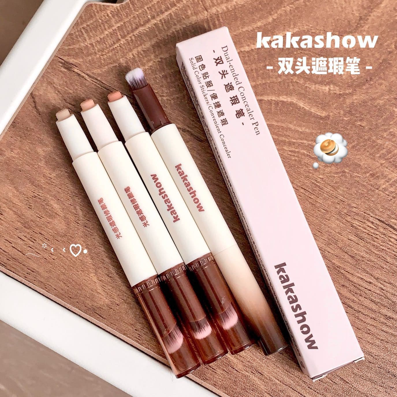 kakashow Dual-Ended Concealer Pen Creamy Formula Natural Moisturizing with Blending Brush Covers Dark Circles and Tear Troughs