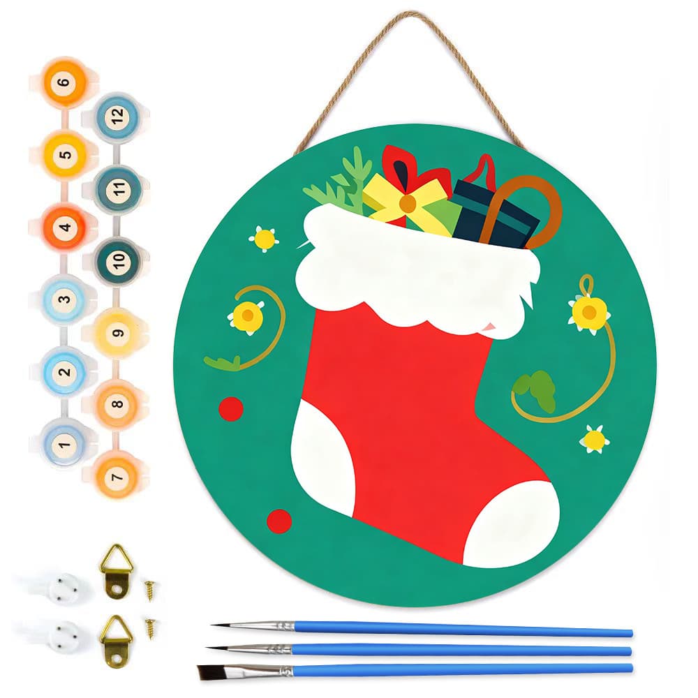 Christmas stocking wood panel painting DIY digital oil painting handmade coloring decorative ornament manufacturer wholesale Amazon