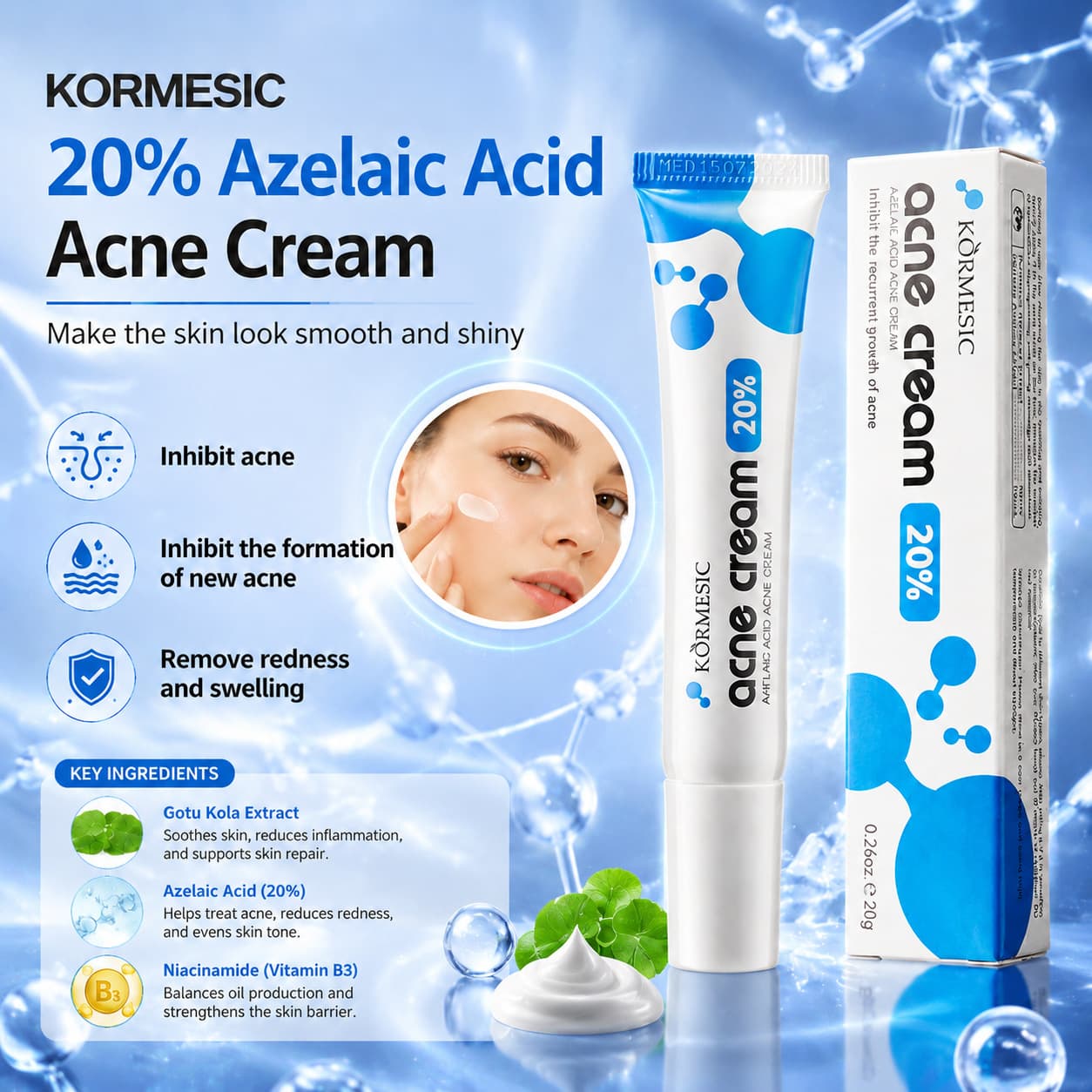 KORMESIC20% azelaic acid acne removing cream Acne removing cream cross-border foreign trade manufacturer wholesale