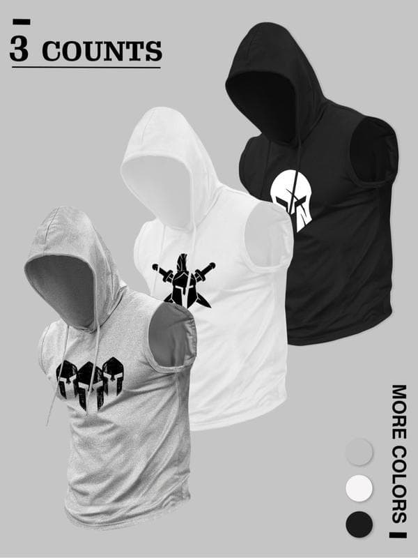 Men's Letter Print Hooded Tank Top Regular Fit Casual