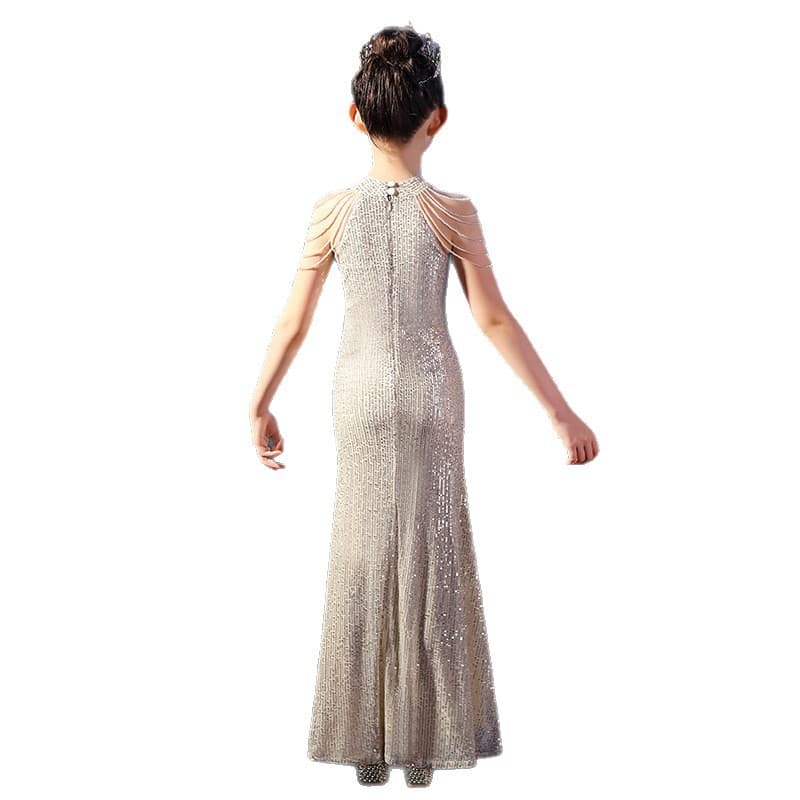 Girls Runway Evening Gown Princess Dress High-End Luxury Unique Children Piano Performance Host Mermaid Tail Autumn