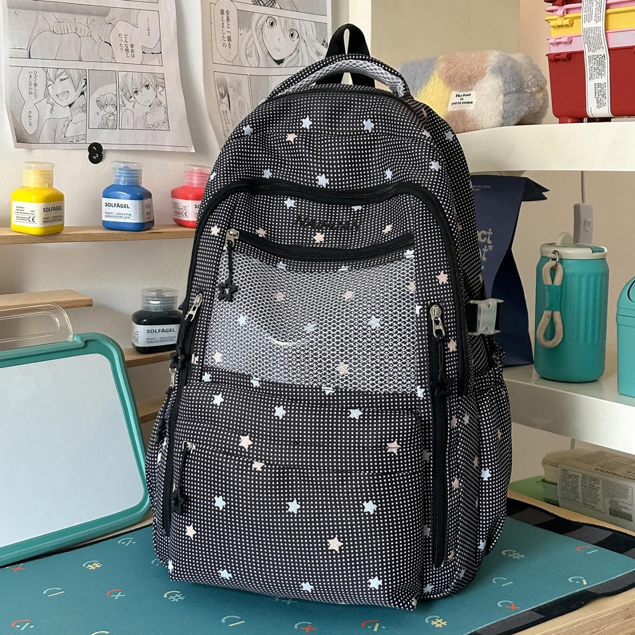 New soft focus point two-color star vitality college style high-value sweet backpack for middle and high school girls