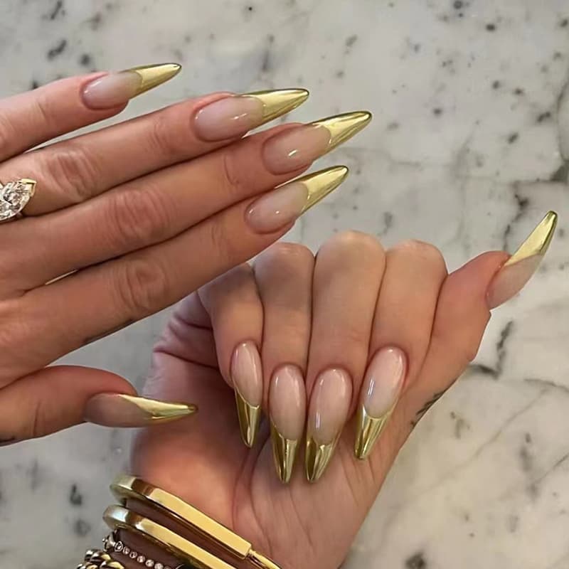 Simple Pearl Gold French Almond Armor Wearing Armor Special Armor Wholesale Finished European and American Ins Style False Nails