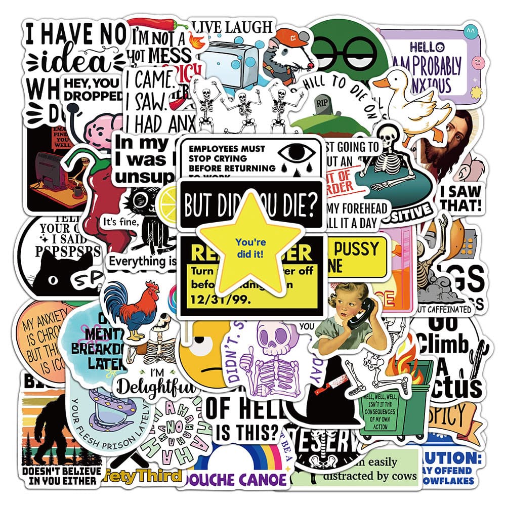 50 Cross-border Sharp Satire Quote Stickers Cartoon Sarcastic Meme Decals for Phone Case Water Bottle Notebook