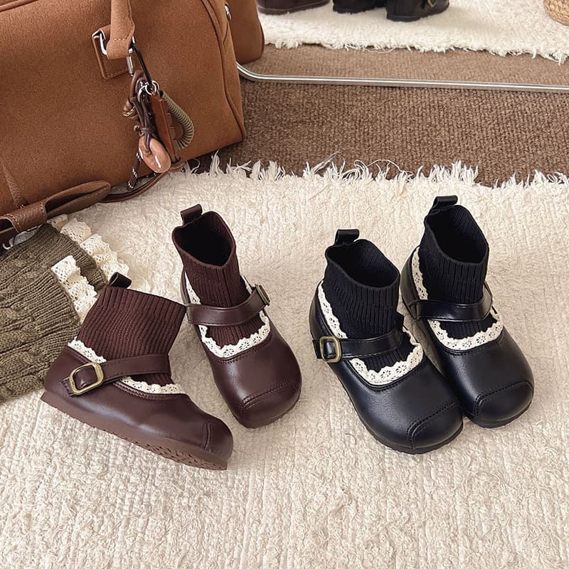 Korean-style children's Martin boots 2025 winter girls' elastic boots knitted princess ankle boots soft-soled baby cotton boots