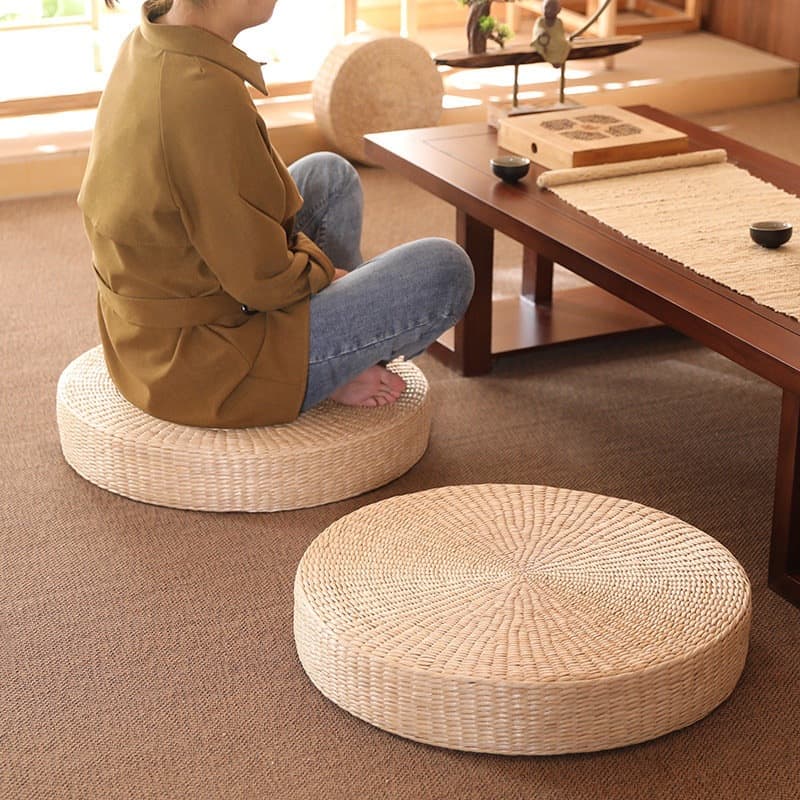 Futon cushion, household floor meditation cushion, worshiping Buddha kneeling cushion, tatami sitting pier, Japanese balcony cattail mat F^