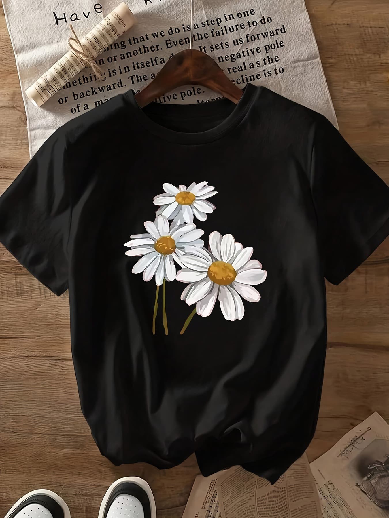 Ladies' elegant round-neck short-sleeved T-shirt - Black