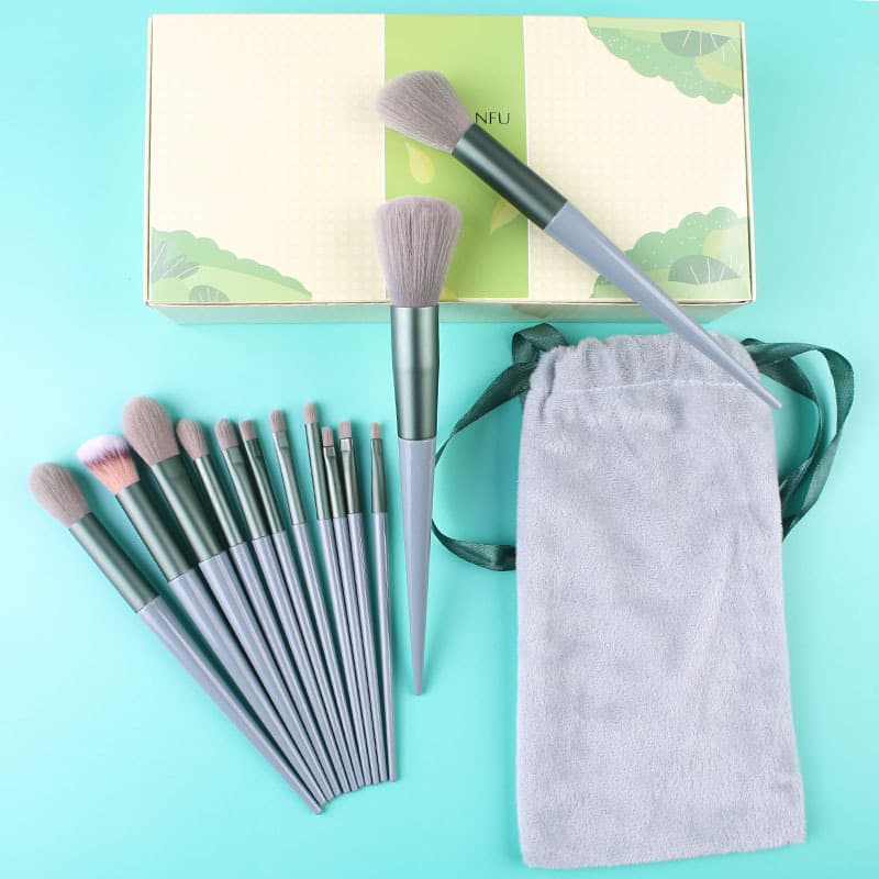 13-Piece Makeup Brush Set for Eyeshadow, Highlight, Loose Powder, Blush - Makeup Tools for All Skin Tones - Tea Green, Mint Green, Yellow