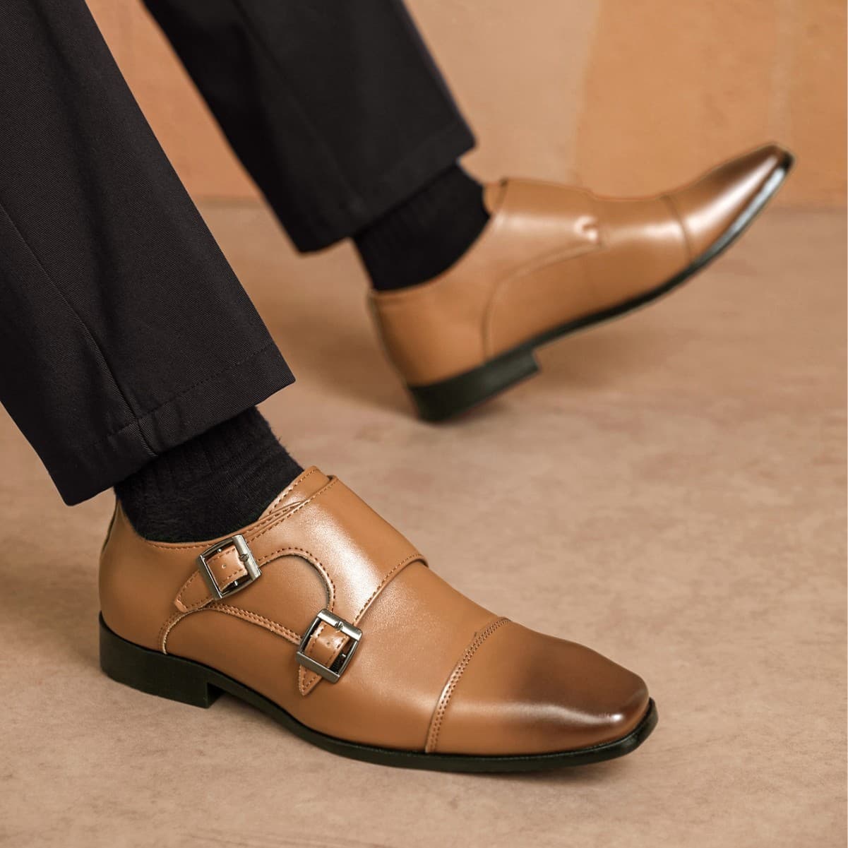 Nansheng Shoes 4010 Cross-border Business Leather Shoes Men's Square Toe Formal Shoes Casual Shoes Three-joint Monk Strap Leather Shoes