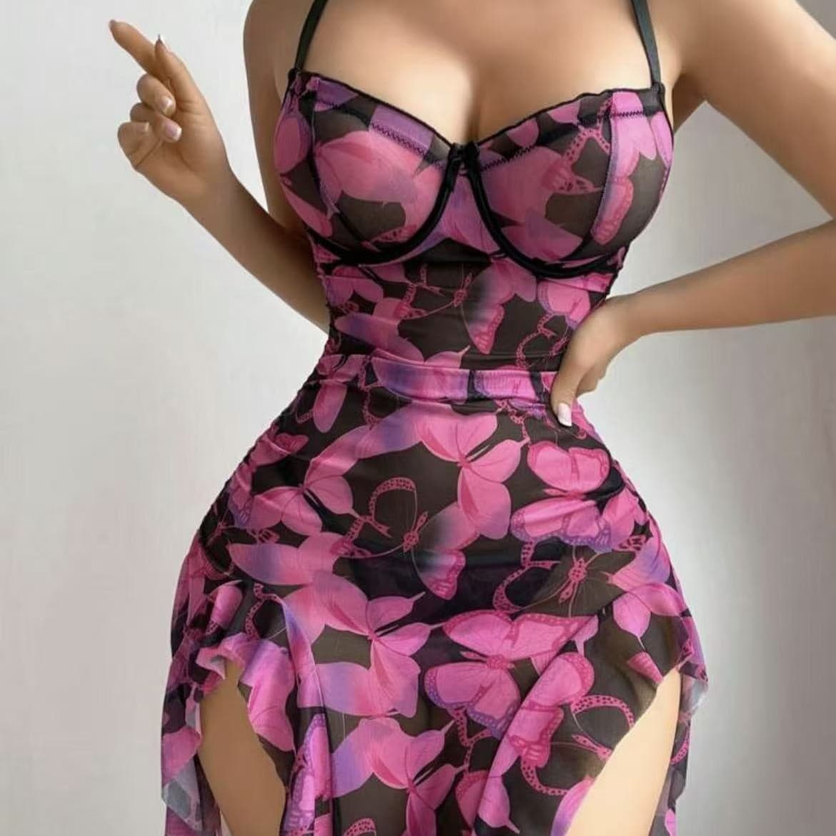 European and American new cross-border sexy sexy pajamas pure desire sexy butterfly nightgown thong home clothes sexy underwear