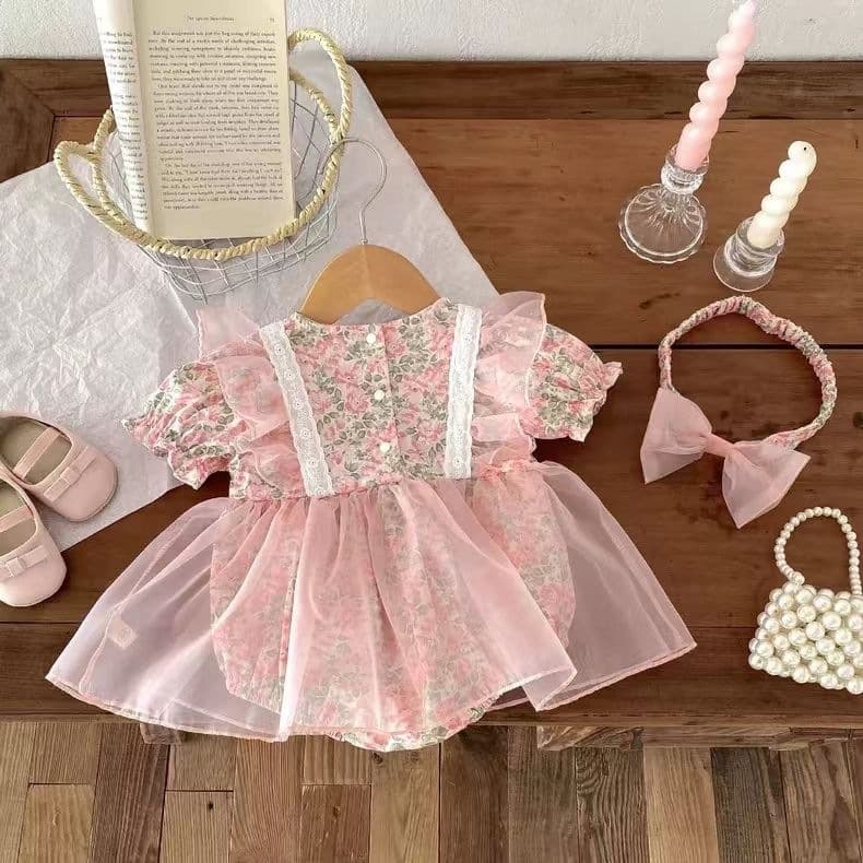 Baby Floral Dress with Headband, Summer Super Cute Mesh Skirt, Birthday Party Outfit, Princess Dress for Girls, Hot Sale