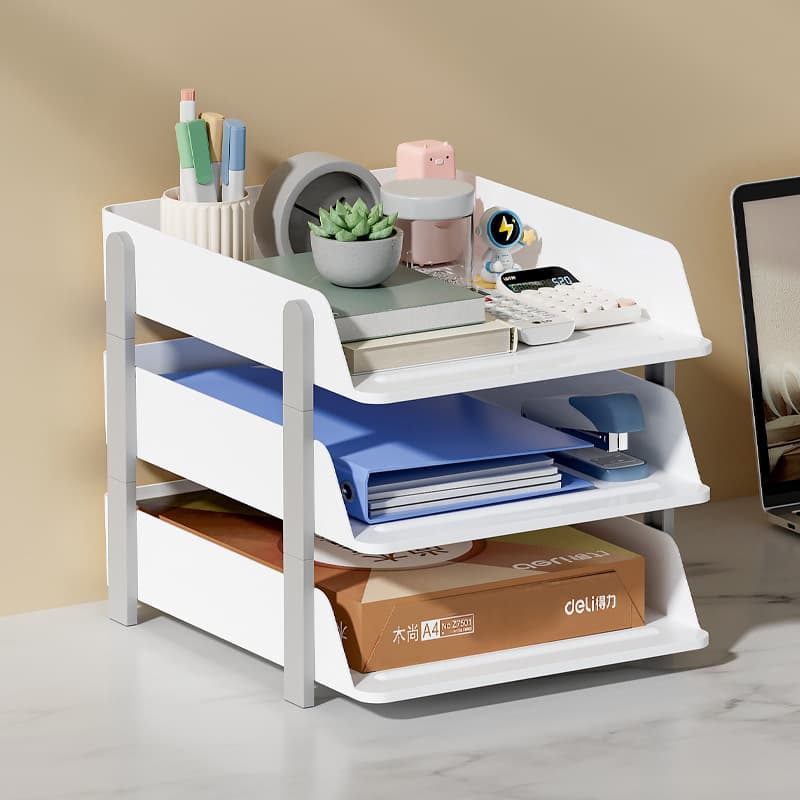 Detachable desktop book and document storage rack, an essential office desktop organizer.